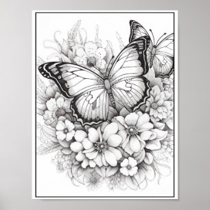 Cute Butterflies/Flowers Colouring Poster