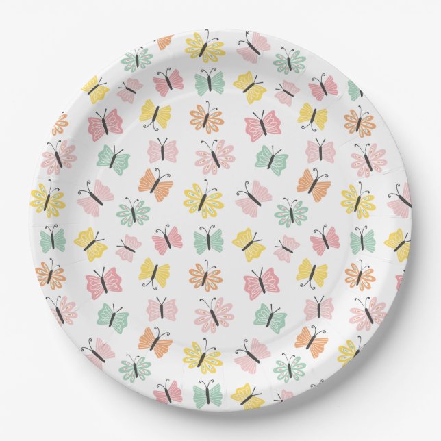 Cute butterflies in pastel colours paper plate (Front)