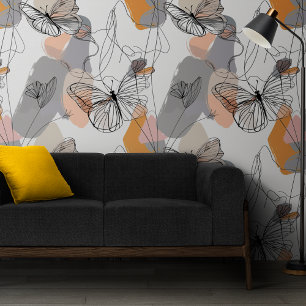 Cute Butterflies Line Art Pattern Peel and Stick Wallpaper