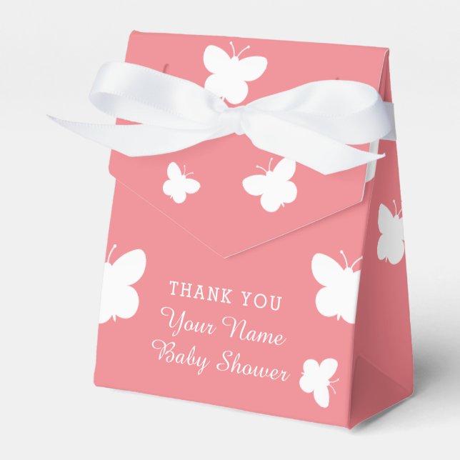 Cute butterflies pink spring baby shower party favour box (Front Side)