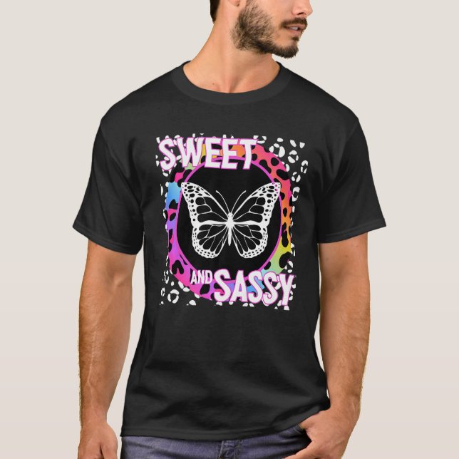 Cute Butterfly 90s Nostalgia Rainbow Leopard Print T-Shirt (Front)
