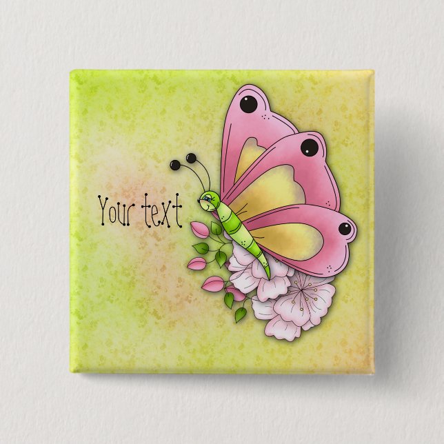 Cute butterfly and flowers 15 cm square badge (Front)