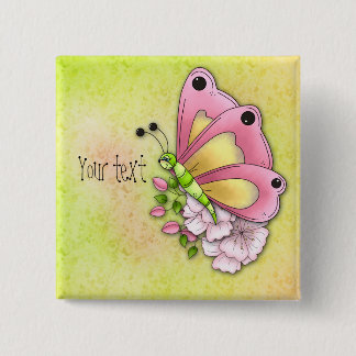 Cute butterfly and flowers 15 cm square badge