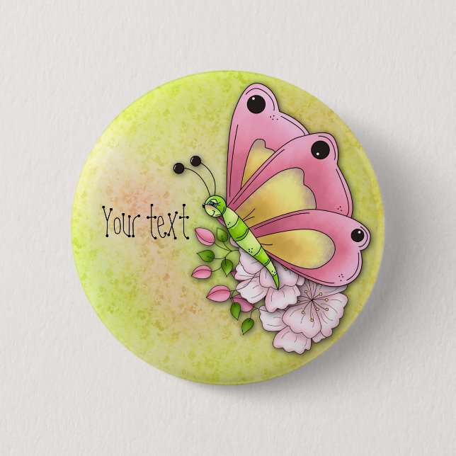Cute butterfly and flowers 6 cm round badge (Front)