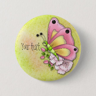Cute butterfly and flowers 6 cm round badge