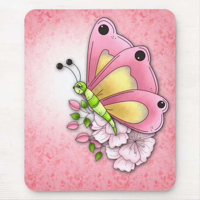 Cute butterfly and flowers mouse mat (Front)