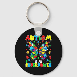 Cute Butterfly Autism Is My Superpower Autism Girl Key Ring
