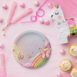 Cute Butterfly Baby Girl Paper Plate