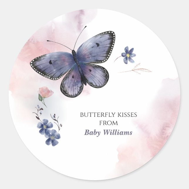 Cute Butterfly Baby Shower Classic Round Sticker (Front)