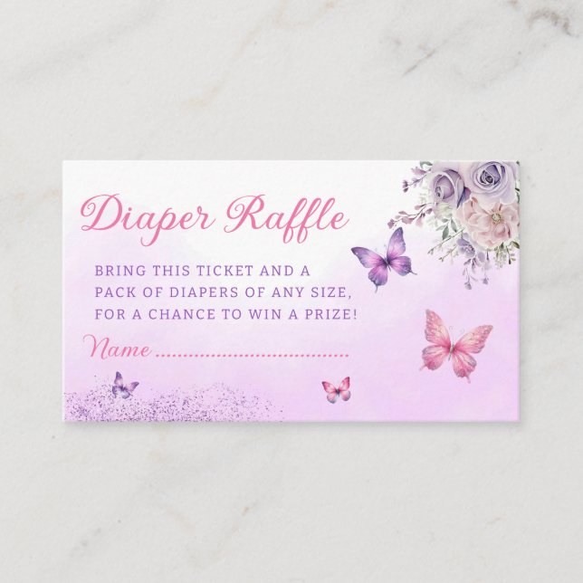 Cute Butterfly Baby Shower Diaper Raffle Ticket  Enclosure Card (Front)