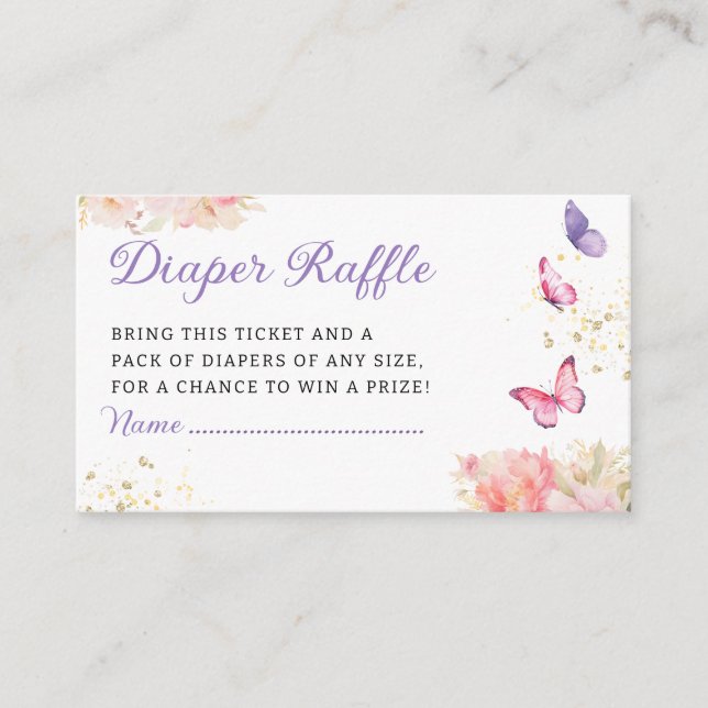 Cute Butterfly Baby Shower Diaper Raffle Ticket  Enclosure Card (Front)
