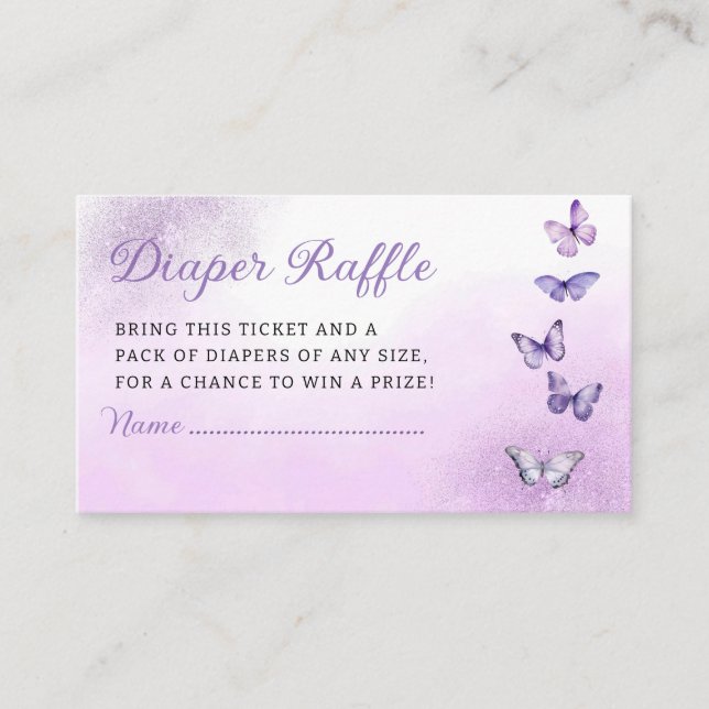 Cute Butterfly Baby Shower Diaper Raffle Ticket  Enclosure Card (Front)