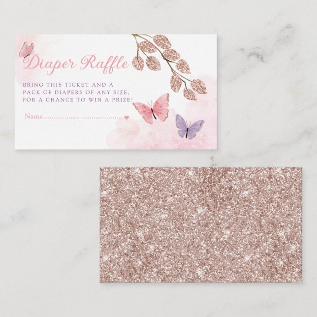 Cute Butterfly Baby Shower Diaper Raffle Ticket Enclosure Card (Front/Back)
