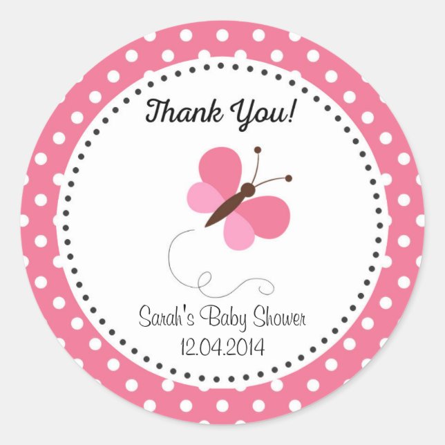 Cute Butterfly Baby Shower Sticker Pink (Front)