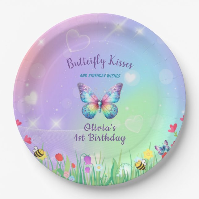 Cute Butterfly Birthday for Girl Paper Plates  (Front)