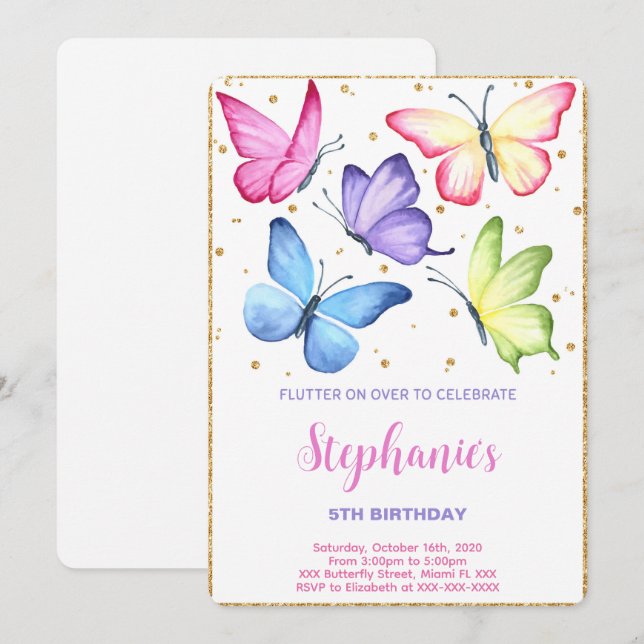 Cute Butterfly Birthday Invitation (Front/Back)