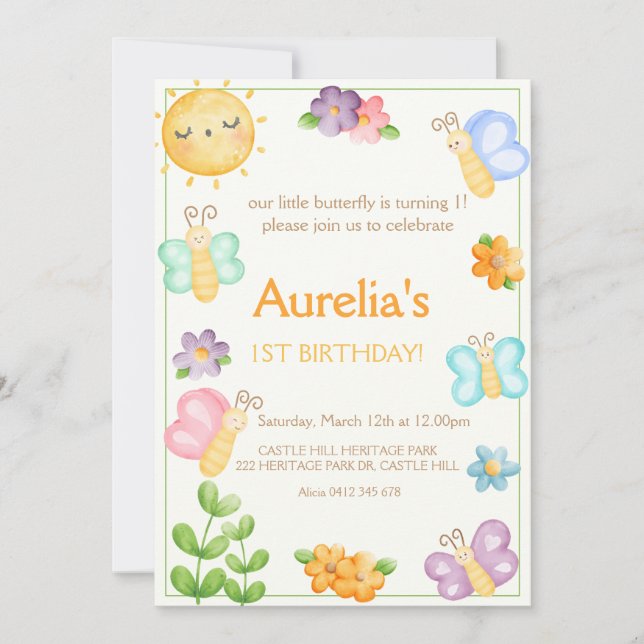 Cute butterfly birthday invitation. invitation (Front)