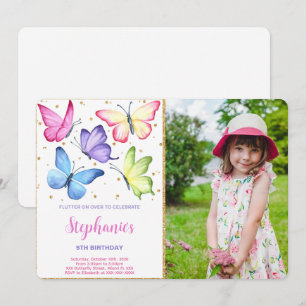 Cute Butterfly Birthday Photo Invitation