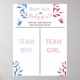 Cute butterfly Blue or Pink Gender Reveal Vote Poster