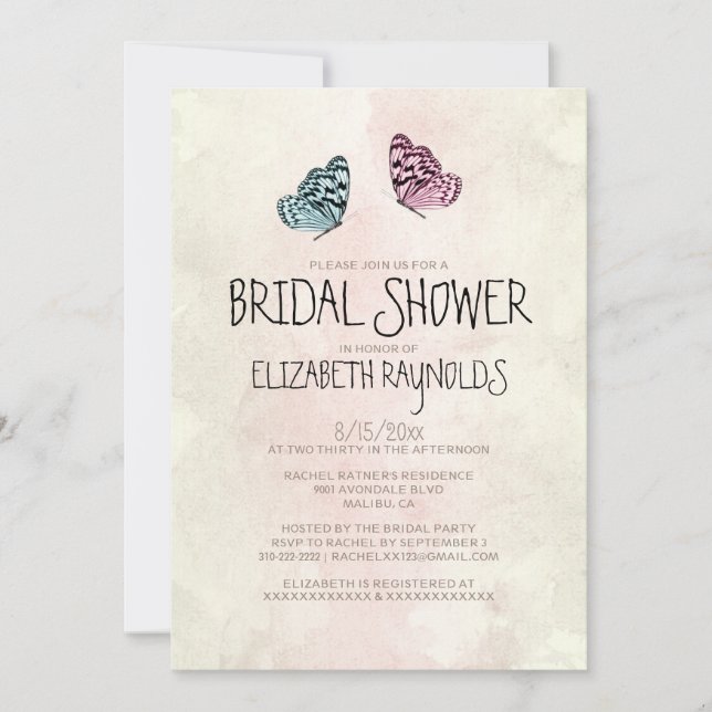 Cute Butterfly Bridal Shower Invitations (Front)