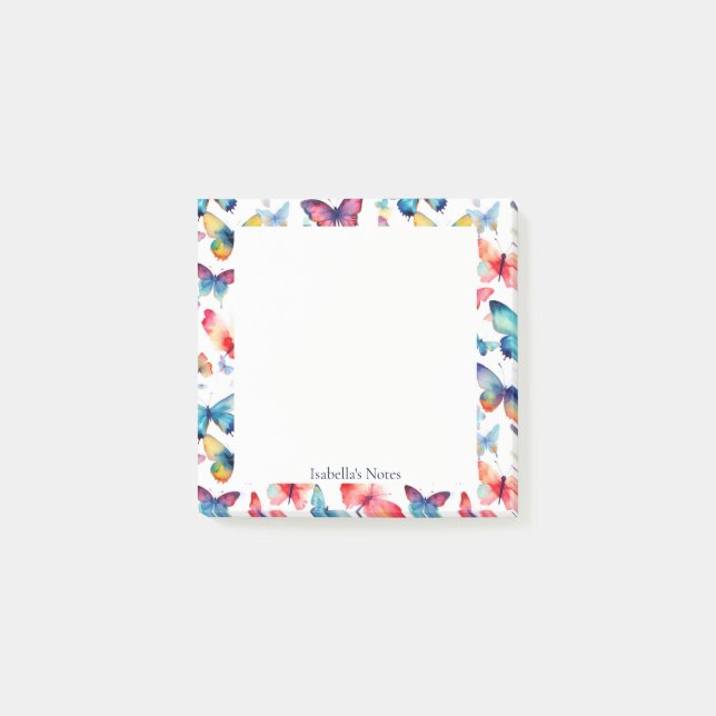 Cute Butterfly Colourful Watercolor Personalised Post-it Notes (Front)