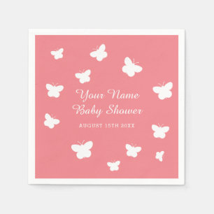 Cute butterfly coral pink spring baby shower party napkin