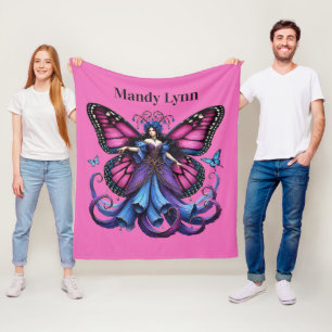 Cute Butterfly fairy add name girls Fleece Blanket