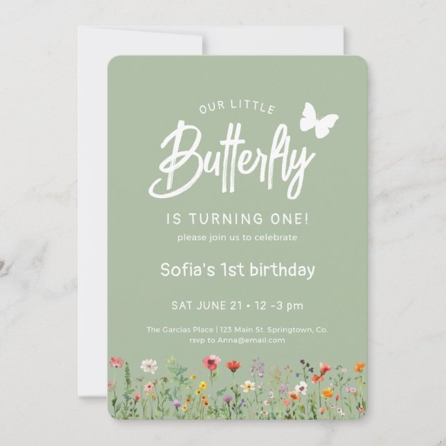 Cute Butterfly First Birthday Invitation (Front)