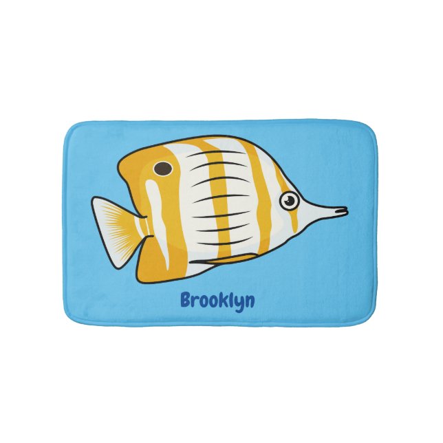 Cute butterfly fish cartoon illustration bath mat (Front)