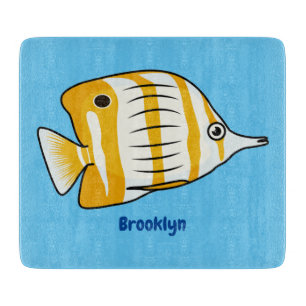 Cute butterfly fish cartoon illustration cutting board