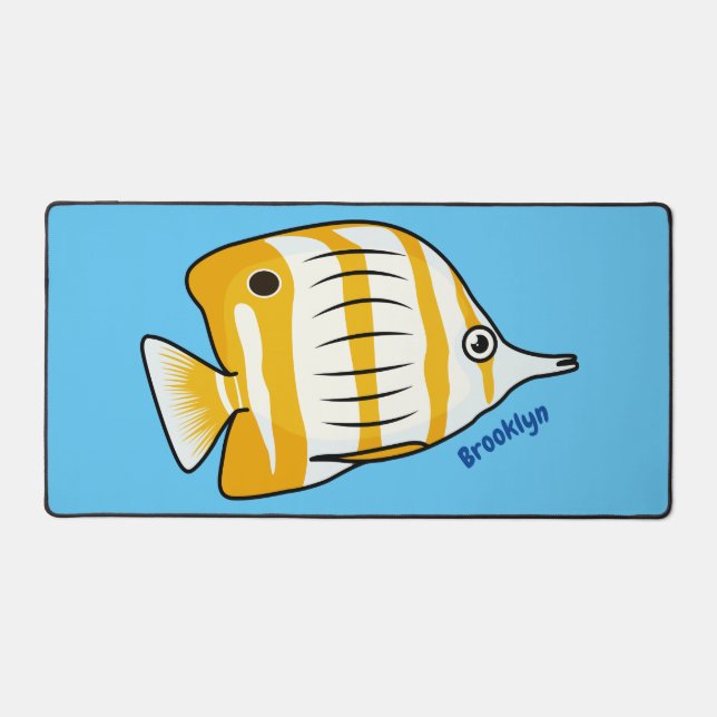 Cute butterfly fish cartoon illustration desk mat (Front)