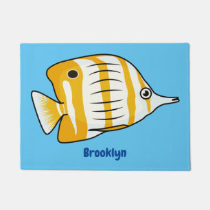 Cute butterfly fish cartoon illustration doormat