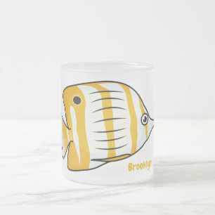 Cute butterfly fish cartoon illustration frosted glass coffee mug