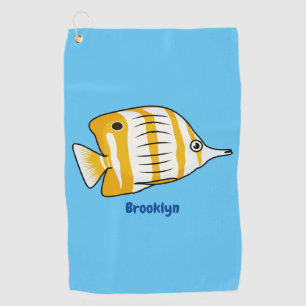 Cute butterfly fish cartoon illustration golf towel