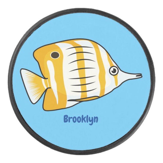 Cute butterfly fish cartoon illustration  hockey puck (Front)