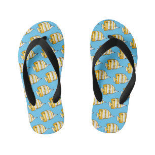 Cute butterfly fish cartoon illustration kid's flip flops