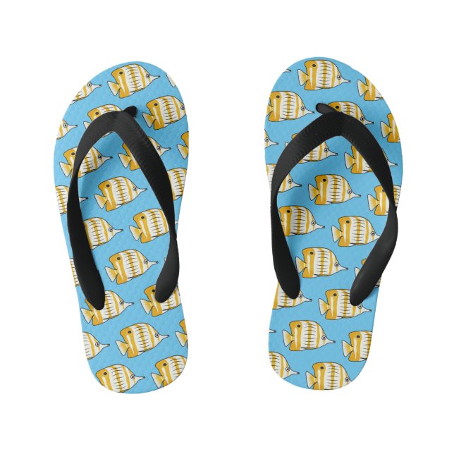 Cute butterfly fish cartoon illustration  kid's flip flops (Footbed)