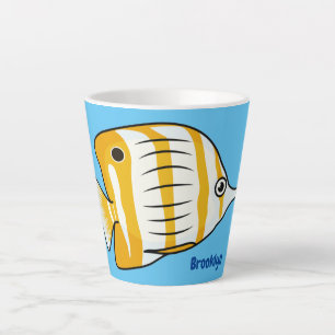 Cute butterfly fish cartoon illustration latte mug