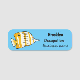 Cute butterfly fish cartoon illustration name tag