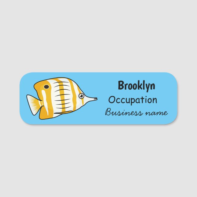 Cute butterfly fish cartoon illustration name tag (Front)