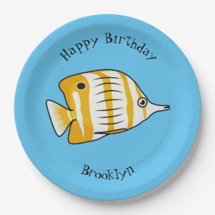 Cute butterfly fish cartoon illustration paper plate