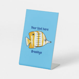 Cute butterfly fish cartoon illustration pedestal sign