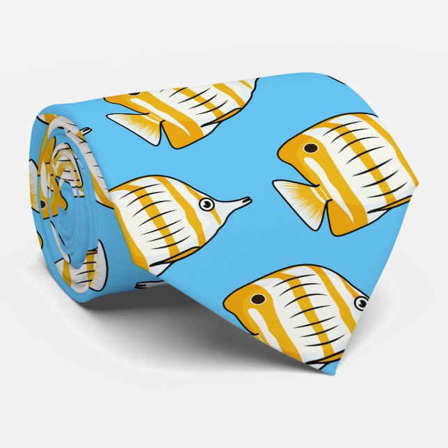 Cute butterfly fish cartoon illustration  tie (Rolled)