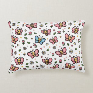 Cute Butterfly Floral Seamless Kawaii Pattern Decorative Cushion