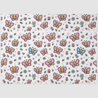 Cute Butterfly Floral Seamless Kawaii Pattern Tissue Paper