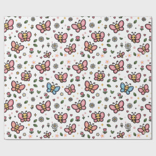 Cute Butterfly Floral Seamless Kawaii Pattern Wrapping Paper