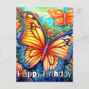 Cute Butterfly & Flower Illustration Collage Postcard