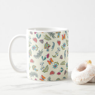 Cute butterfly, flowers, mushrooms, moth, bug art coffee mug