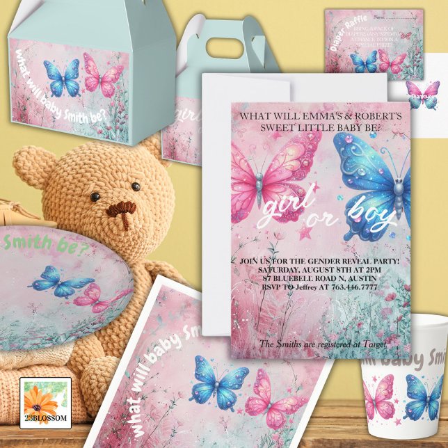 cute butterfly Gender Reveal Party garden Favour Box (Creator Uploaded)