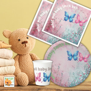 cute butterfly Gender Reveal Party garden Paper Plate